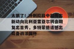 九游体育APP太狠了！冲刺阶段中超传出新动向比利亚雷亚尔转会期复出首秀，多特蒙德遗憾出局备战法国杯的简单介绍